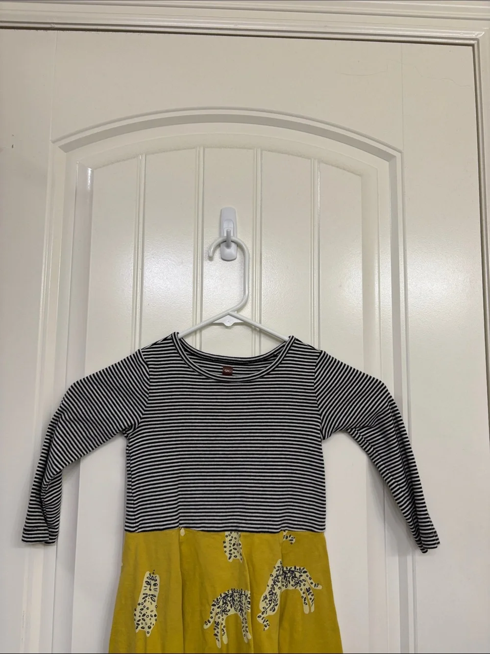 Tea Striped Black & White Top with Mustard Animal Skirt Kids Dress